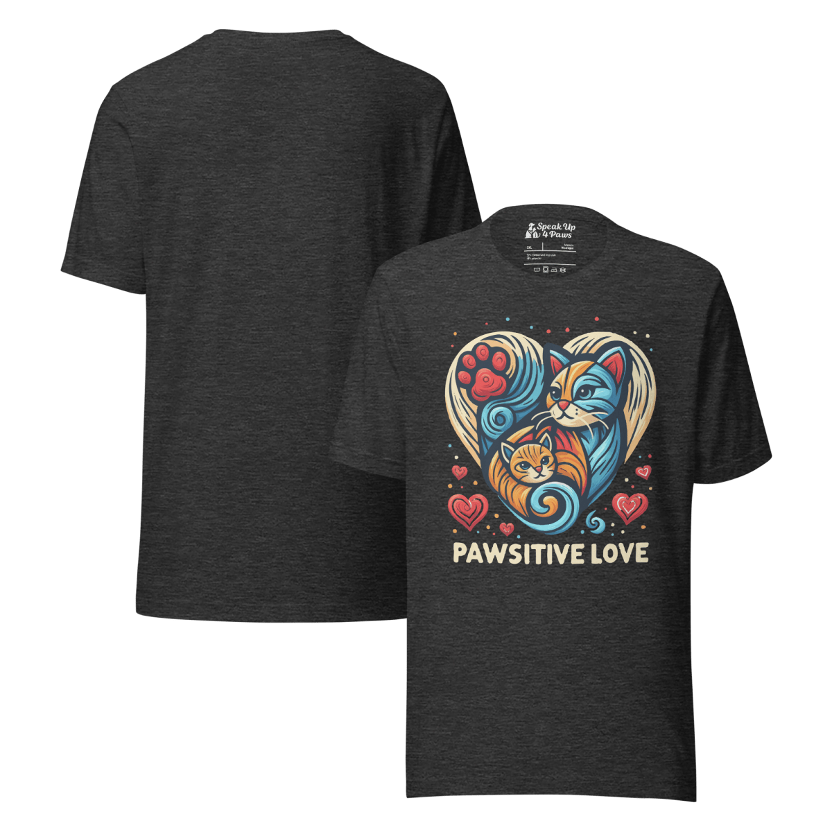 Feline Harmony - Everyday Plus Tee | COLORS: Red, Navy, Dark Grey Heather, Athletic Heather - Unisex Staple Tee - Speak Up 4 Paws