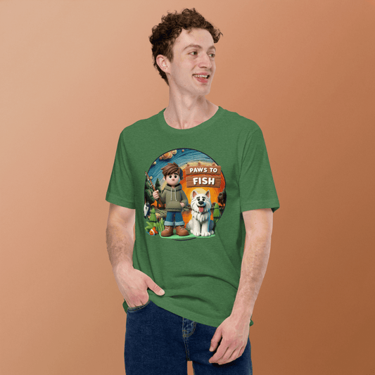 Paws to Fish - Everyday Tee | COLORS: Heather Grass Green, Autumn, Pebble, Steel Blue - Unisex Staple Tee - Speak Up 4 Paws
