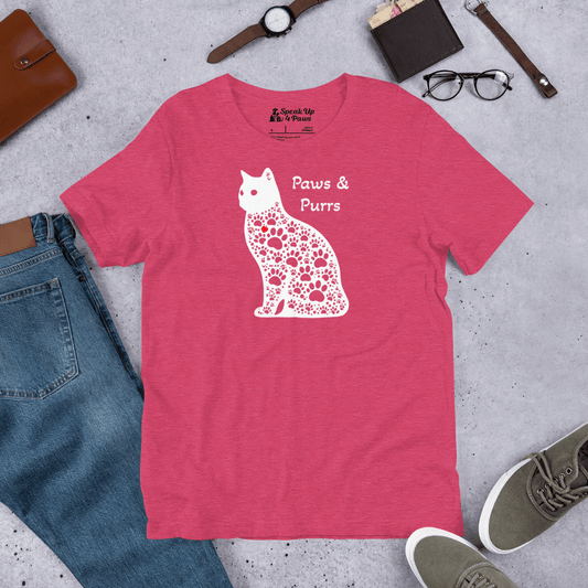 Paws and Purrs - Everyday Tee | COLORS: Heather Raspberry, Navy, Heather Deep Teal, Heather Slate - Unisex Staple Tee - Speak Up 4 Paws