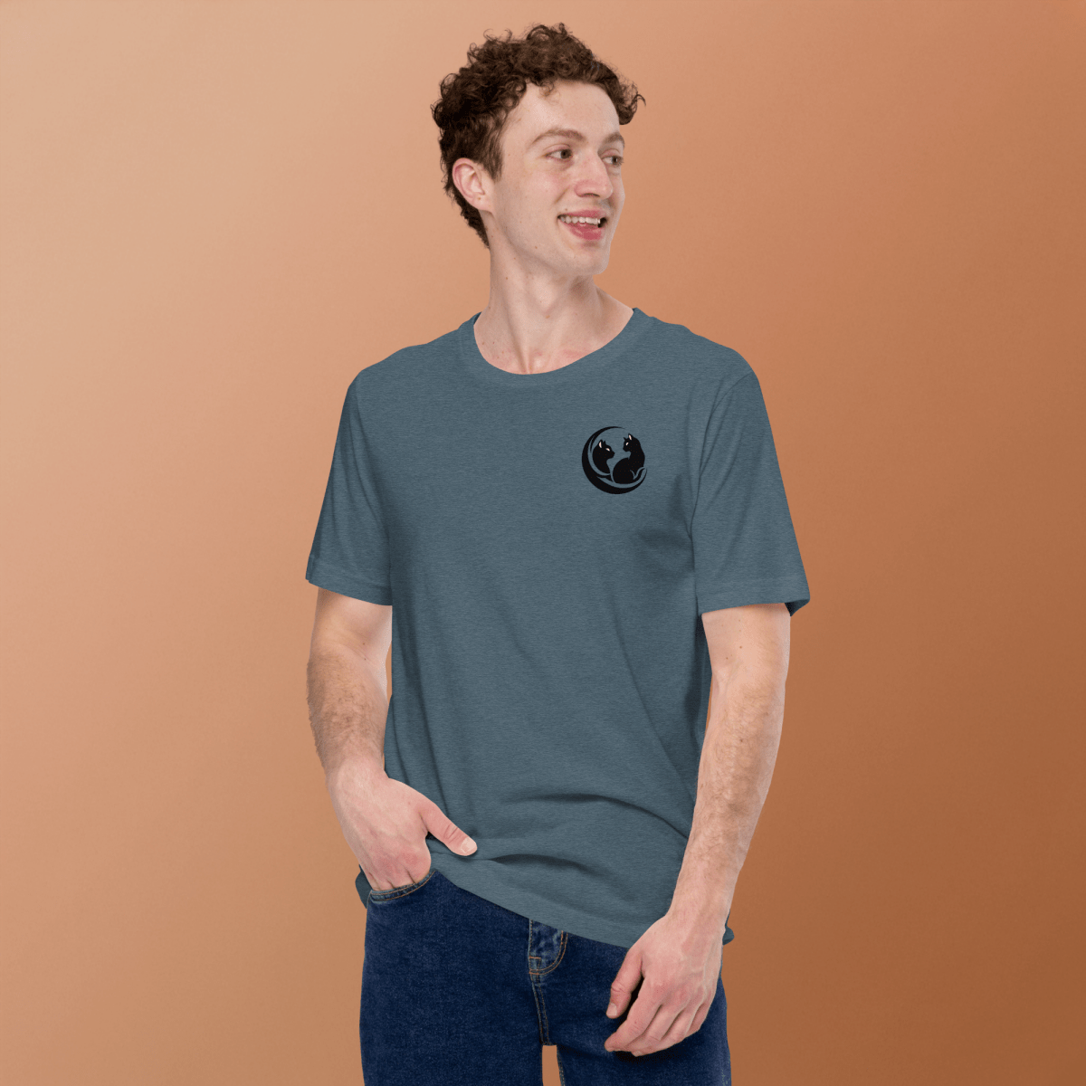 Whiskered Harmony - Everyday Tee | COLORS: Heather Deep Teal, Heather Slate, Mauve, Pink - Unisex Staple Tee - Speak Up 4 Paws
