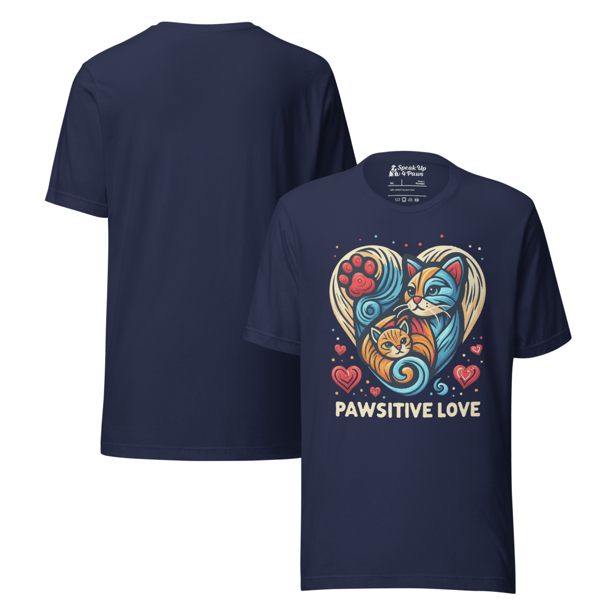 Feline Harmony - Everyday Plus Tee | COLORS: Red, Navy, Dark Grey Heather, Athletic Heather - Unisex Staple Tee - Speak Up 4 Paws