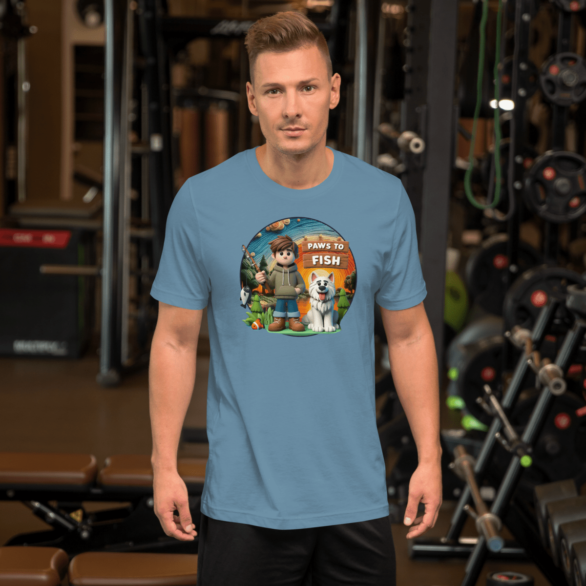 Paws to Fish - Everyday Tee | COLORS: Heather Grass Green, Autumn, Pebble, Steel Blue - Unisex Staple Tee - Speak Up 4 Paws