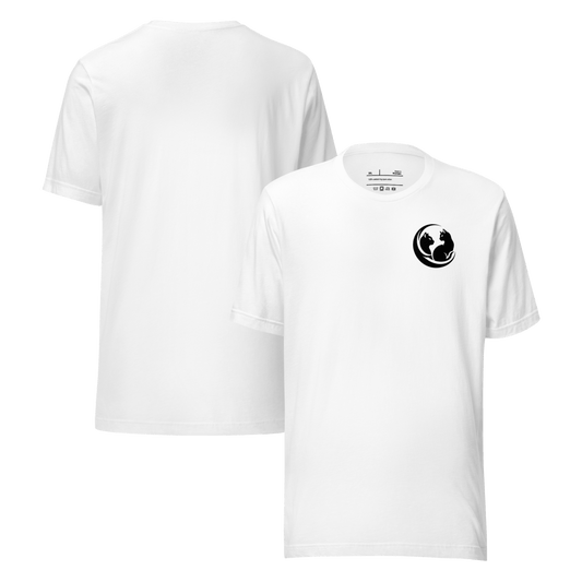 Whiskered Harmony - Everyday Plus Tee | COLORS: White, Red, Athletic Heather - Unisex Staple Tee - Speak Up 4 Paws