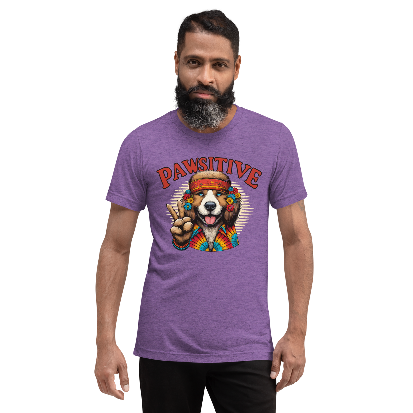 Groovy Canine Vibes - Pawsitive Peace -Men's Tri-Blend Comfort Tee