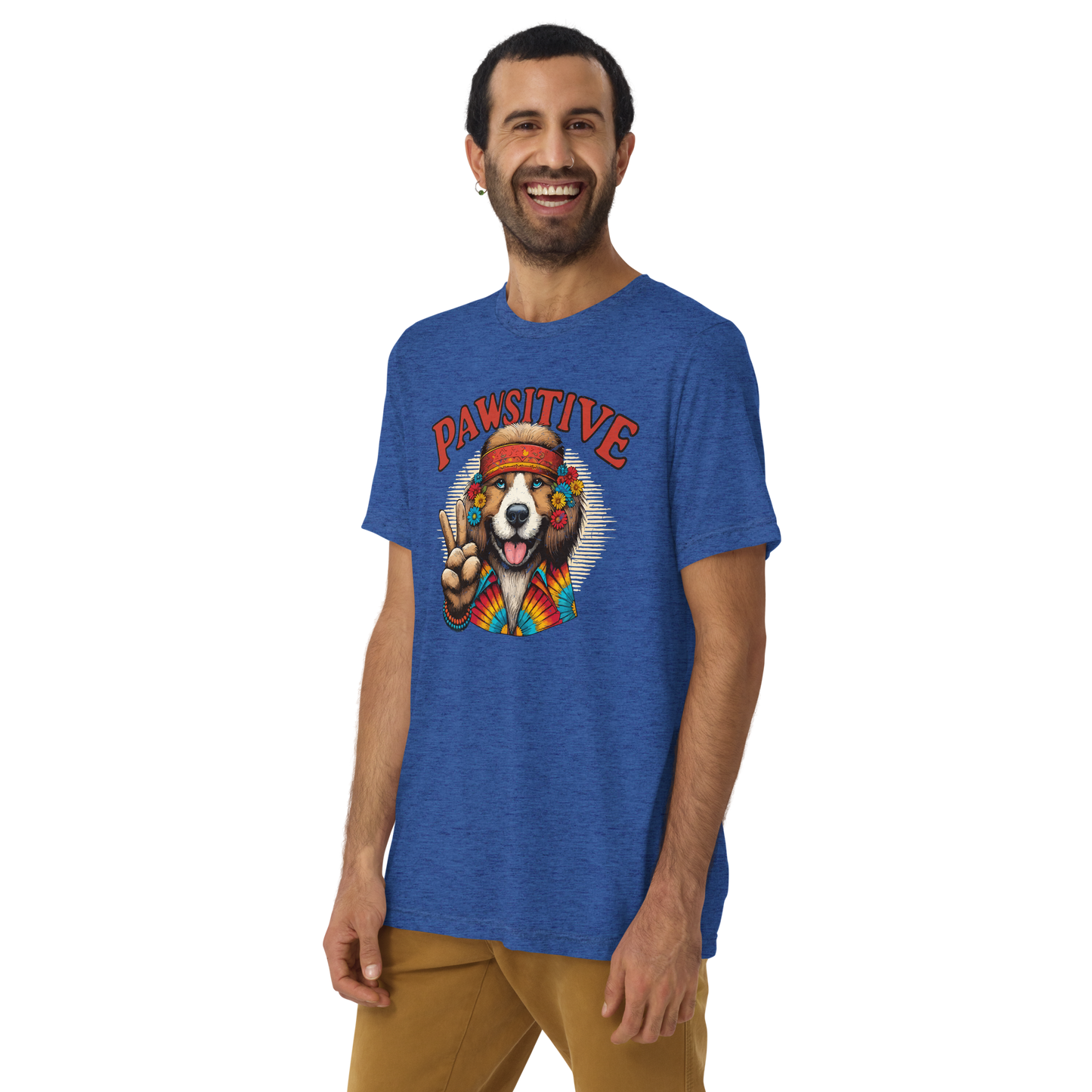 Groovy Canine Vibes - Pawsitive Peace -Men's Tri-Blend Comfort Tee