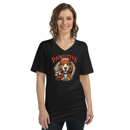 Groovy Canine Vibes - Pawsitive Peace - V-Neck Tee