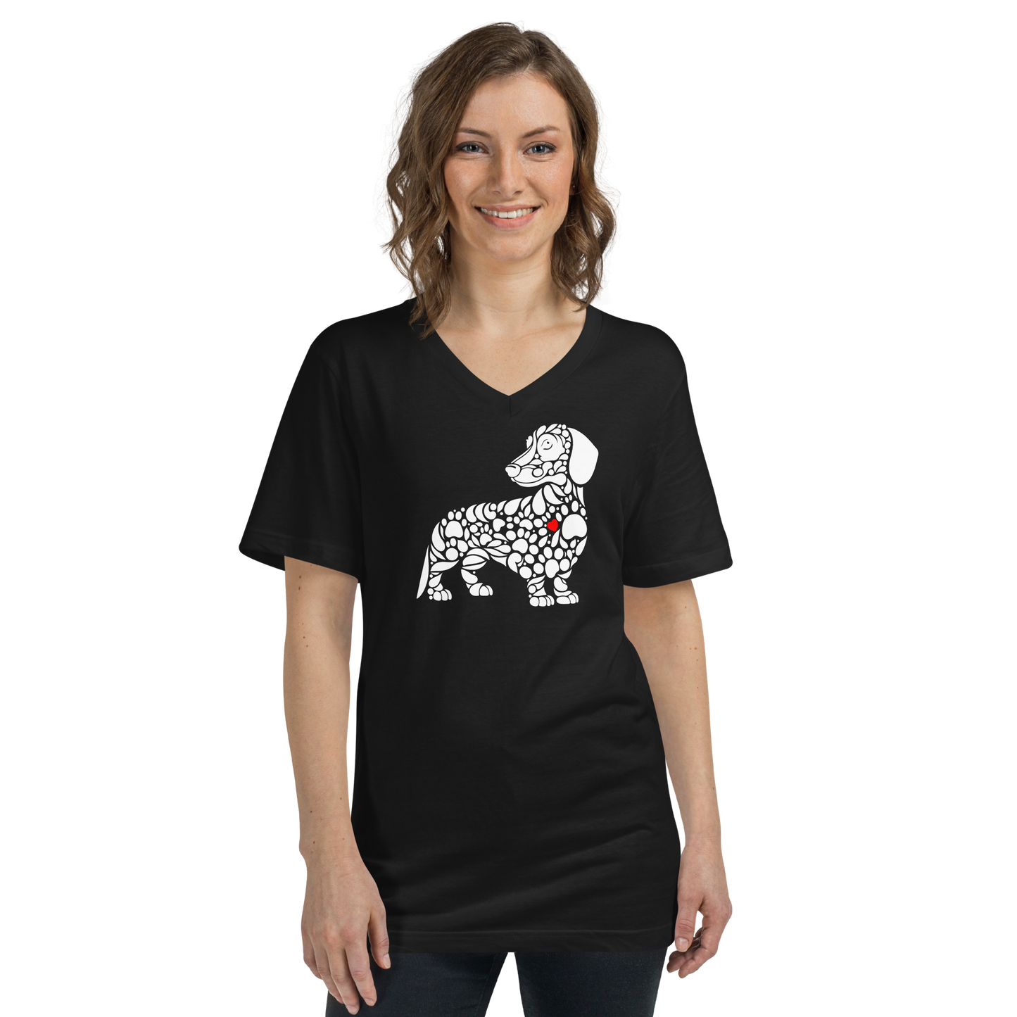 Paws of Devotion - Dachshund White - V-Neck Tee