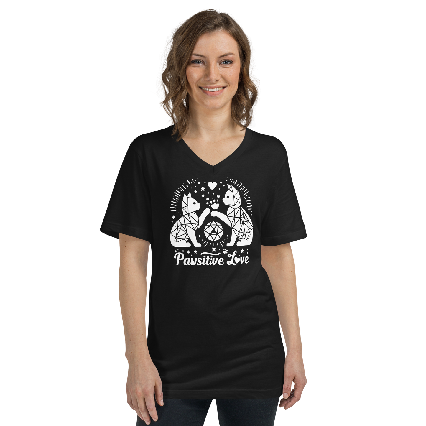 Geometric Whiskerplay - Pawsitive Love - V-Neck Tee