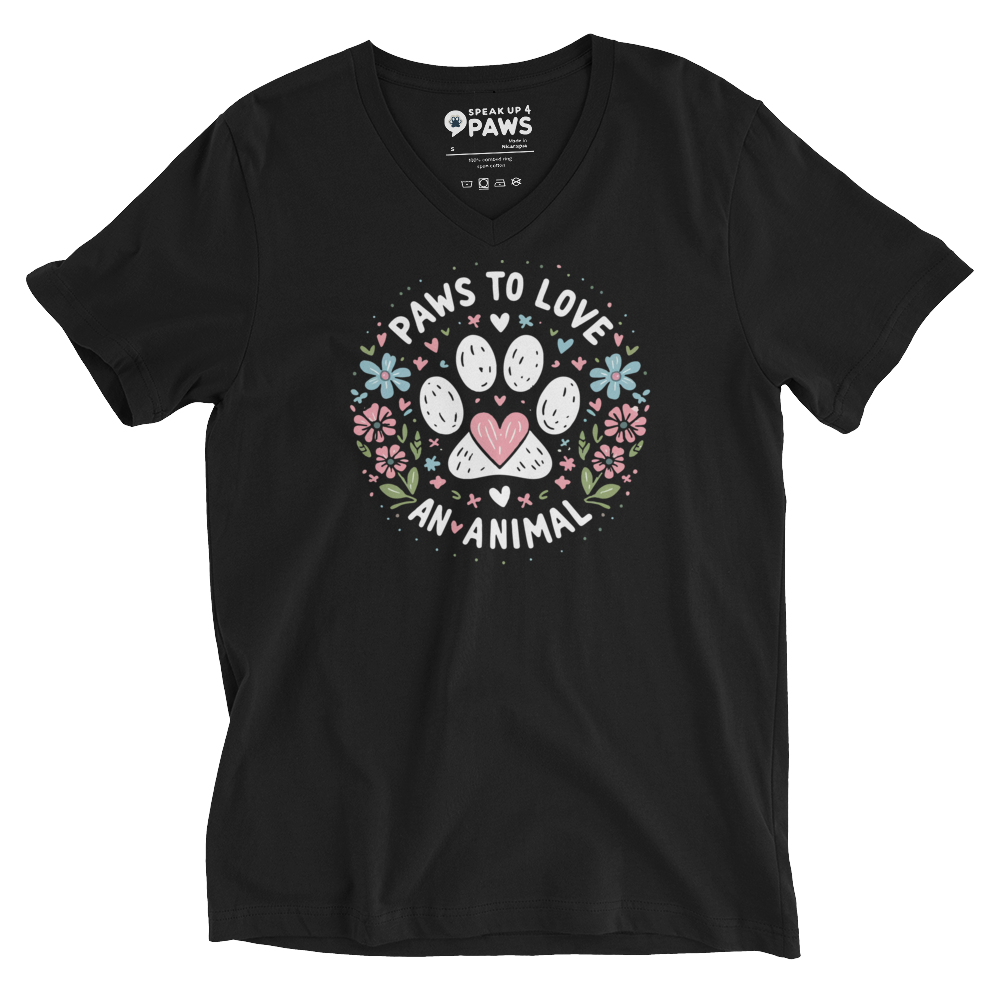 Floral Pawprints - Paws to Love Dark - V-Neck Tee