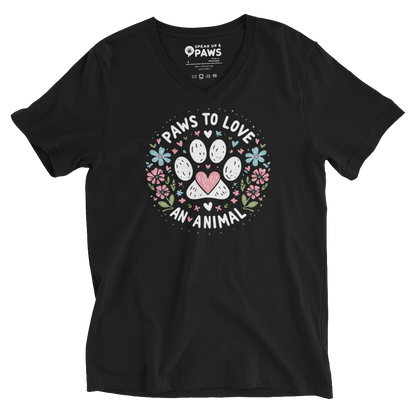 Floral Pawprints - Paws to Love Dark - V-Neck Tee