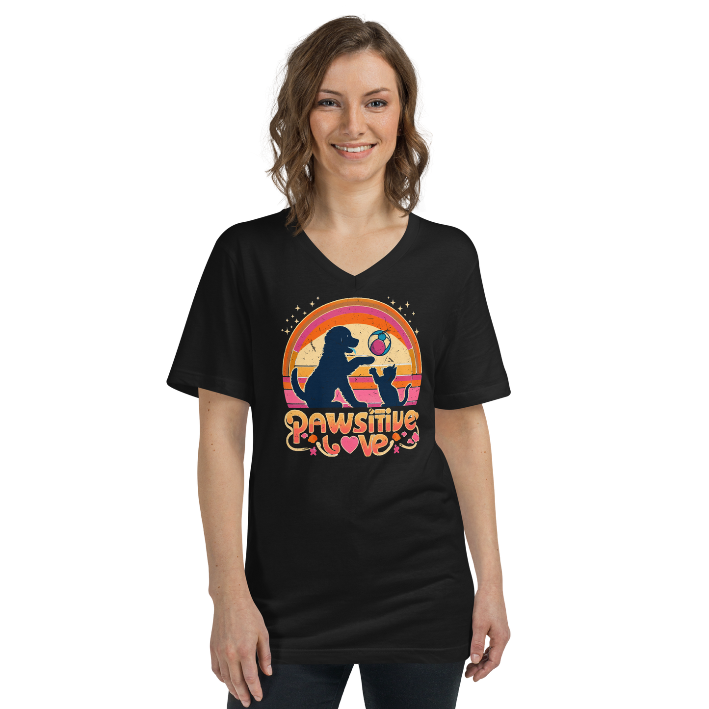 Rainbow Rendezvous - Pawsitive Love - V-Neck Tee