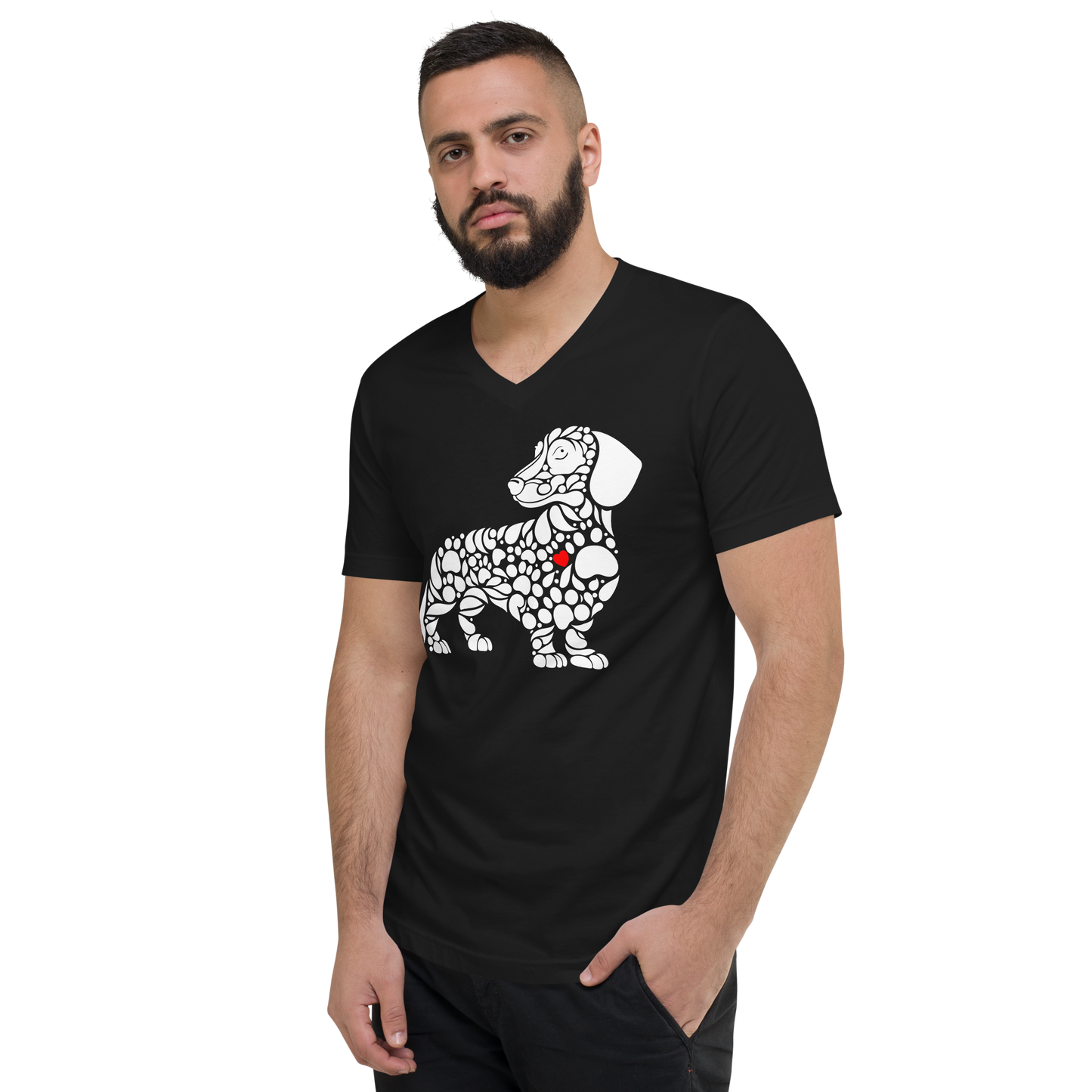 Paws of Devotion - Dachshund White - Men's V-Neck Tee