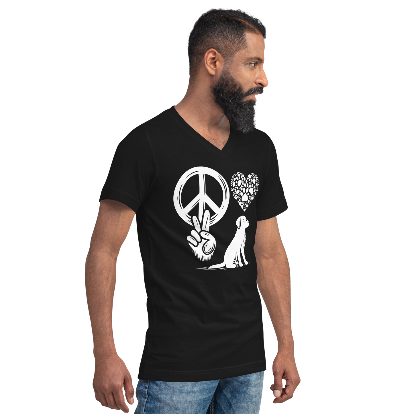 Harmony Unleashed - Peace-Love-Dog - Black - Men's V-Neck Tee