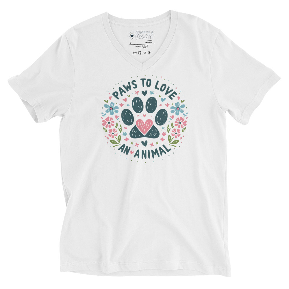 Floral Pawprints - Paws to Love Dark - V-Neck Tee