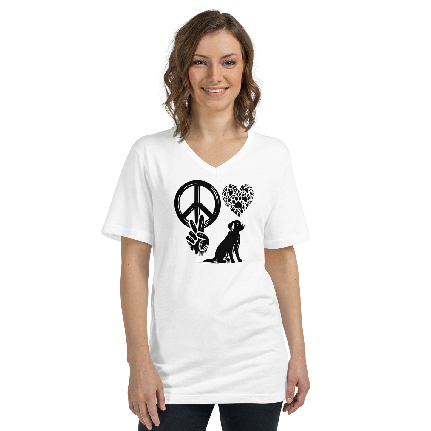 Harmony Unleashed - Peace-Love-Dog - Black - V-Neck Tee