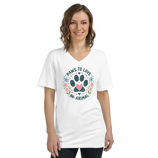 Floral Pawprints - Paws to Love Dark - V-Neck Tee