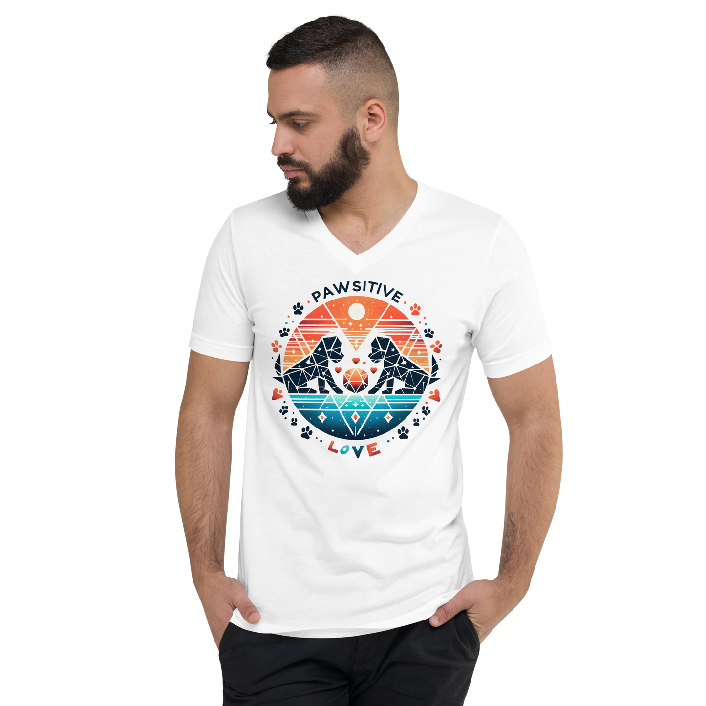 Geometric Puppy Play - Pawsitive Love - Men's V-Neck Tee