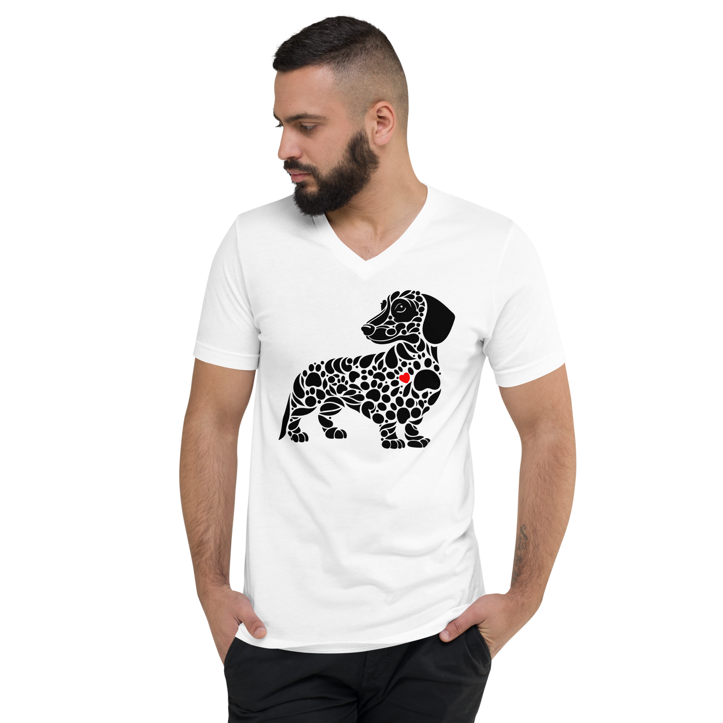 Paws of Devotion - Dachshund White - Men's V-Neck Tee