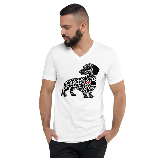 Paws of Devotion - Dachshund White - Men's V-Neck Tee