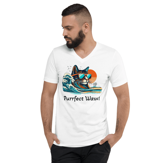 Surf’s Up - Purrfection - Men’s V - Neck Tee - V - Neck - Speak Up 4 Paws