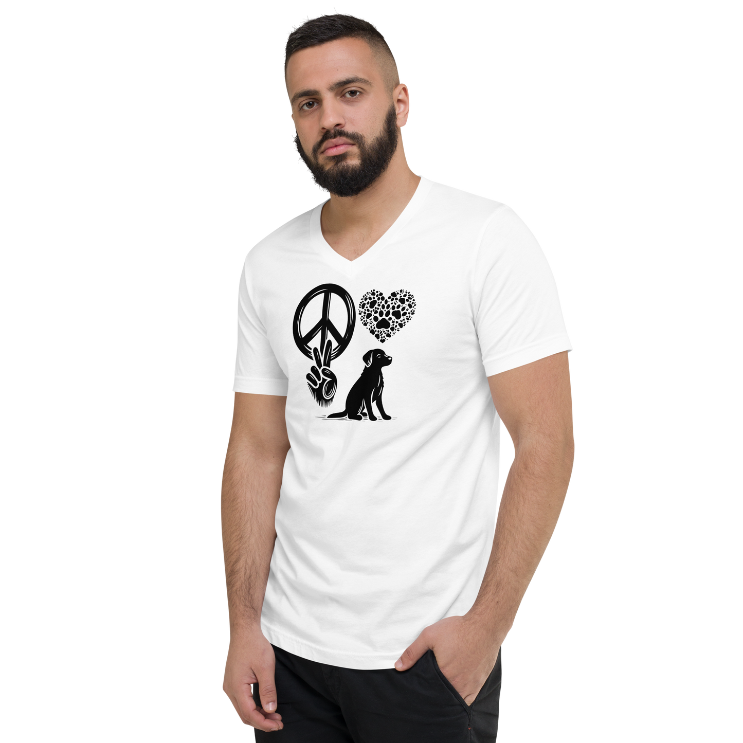 Harmony Unleashed - Peace-Love-Dog - Black - V-Neck Tee