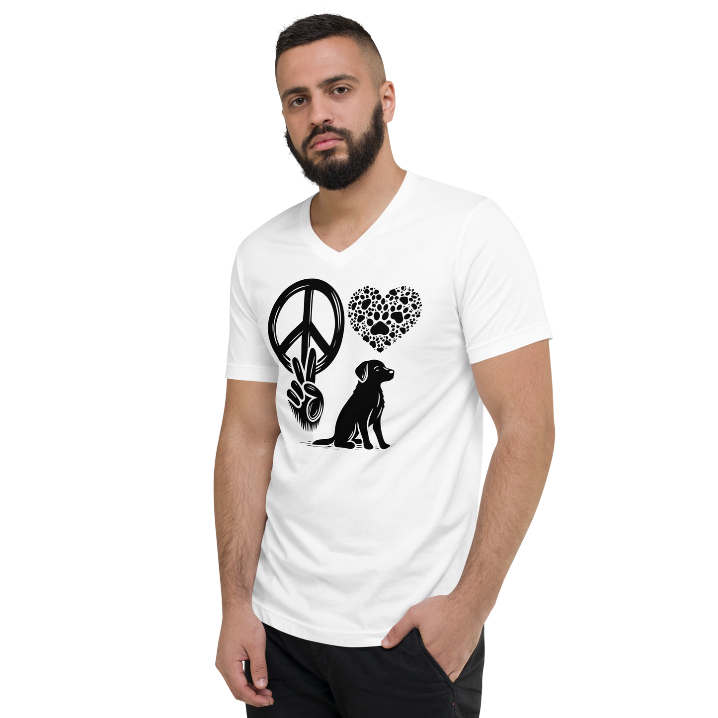 Harmony Unleashed - Peace-Love-Dog - Black - Men's V-Neck Tee