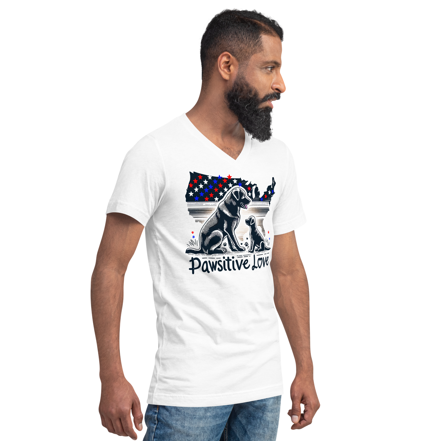 States of Devotion - Pawsitive Love Black - Men's V-Neck Tee