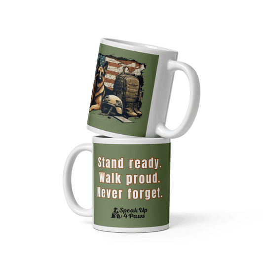 Sentinel of Valor - "Stand ready. Walk proud. Never forget." - Signature Mug (Color: Camouflage Green) - Coffee Mug - Speak Up 4 Paws