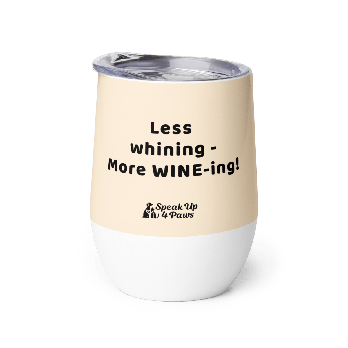 Sir Floofalot - "Less whining - More WINE - ing!" Pawfect Vino Tumbler (Color: Papaya Whip) - Wine Tumbler - Speak Up 4 Paws
