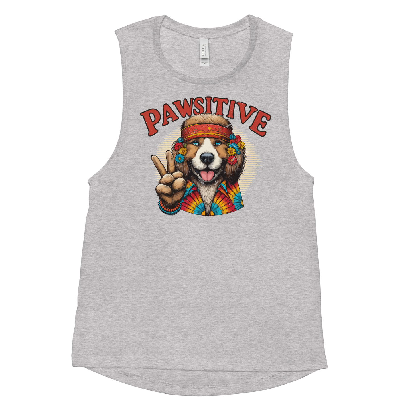 Groovy Canine Vibes - Pawsitive Peace - Womens Muscle Tanktop