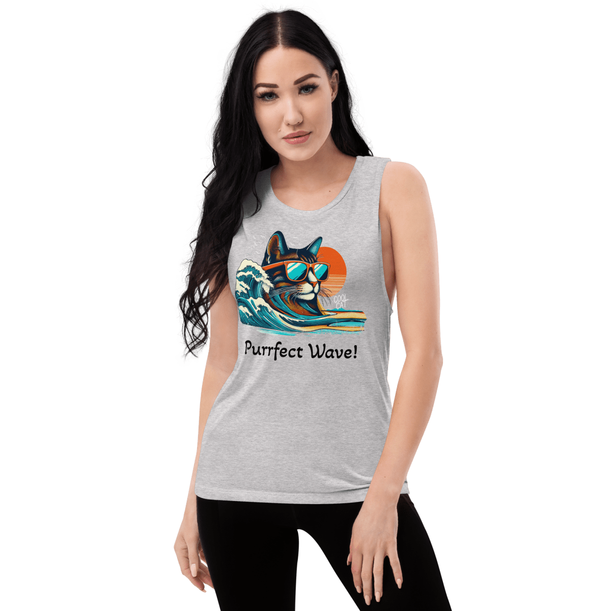 Surf’s Up - Purrfection - Women's Muscle Shirt - Womens Muscle Tank Top - Speak Up 4 Paws