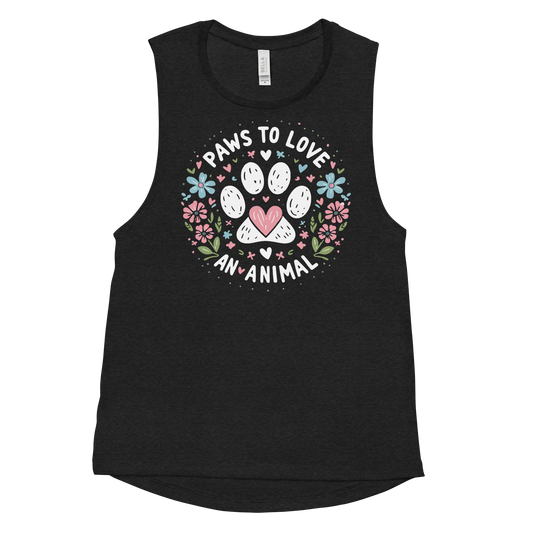 Floral Pawprints - Paws to Love - Womens Muscle Tanktop