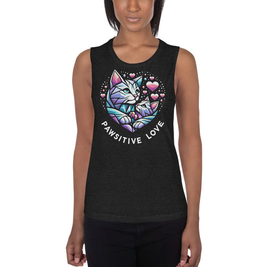 Geometric Whiskerheart - Pawsitive Love - Womens Muscle Tanktop