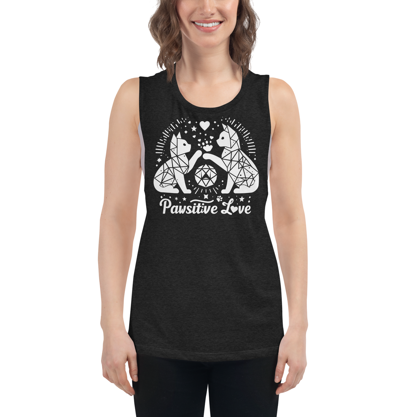 Geometric Whiskerplay - Pawsitive Love - Womens Muscle Tanktop