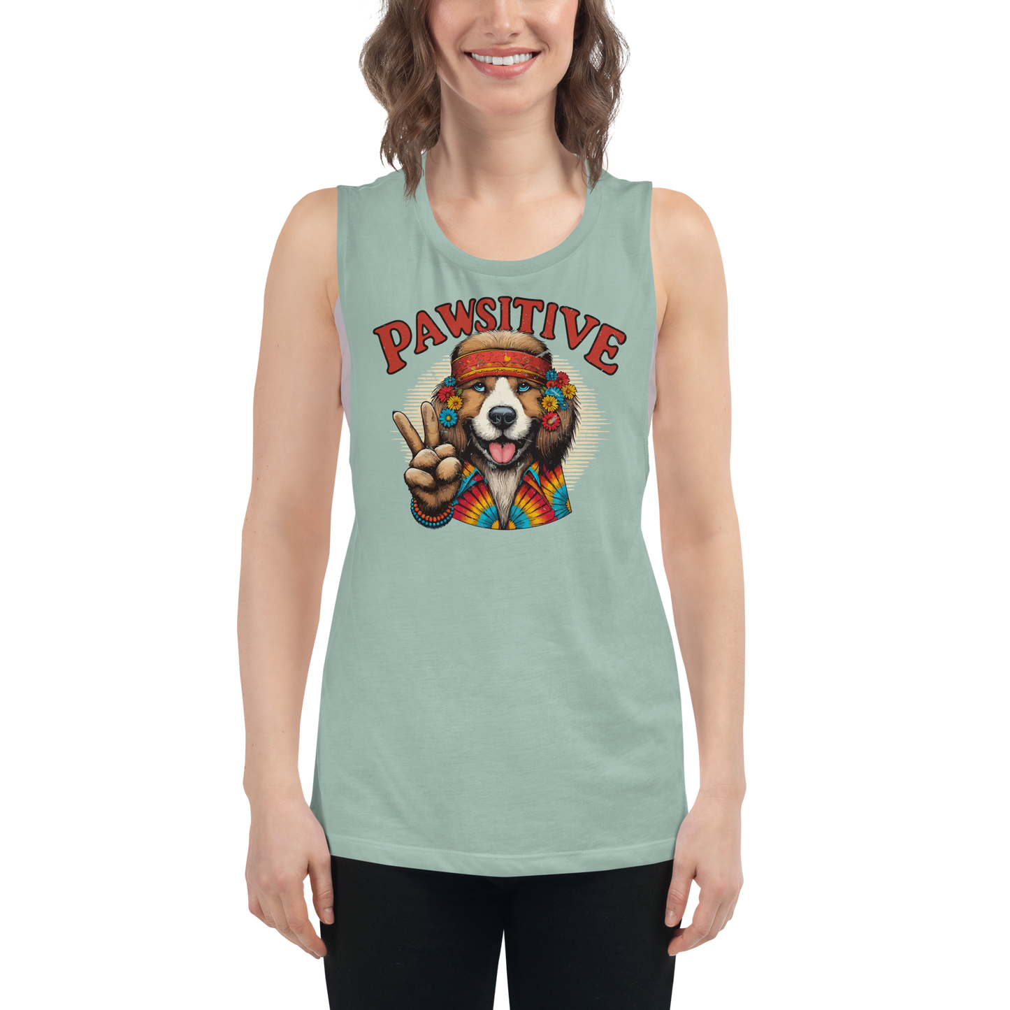 Groovy Canine Vibes - Pawsitive Peace - Womens Muscle Tanktop