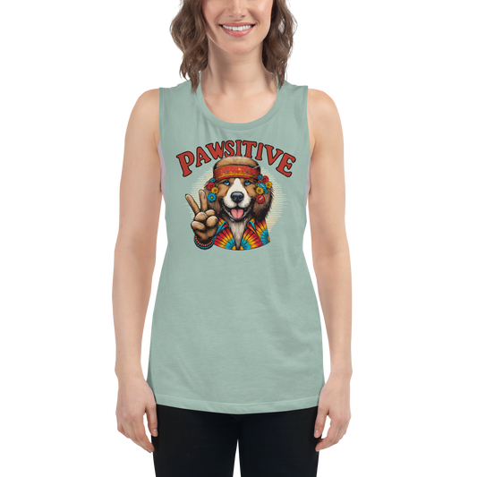 Groovy Canine Vibes - Pawsitive Peace - Womens Muscle Tanktop