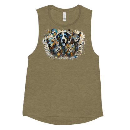 Paws in Colorful Conversation - Pollock - Womens Muscle Tanktop