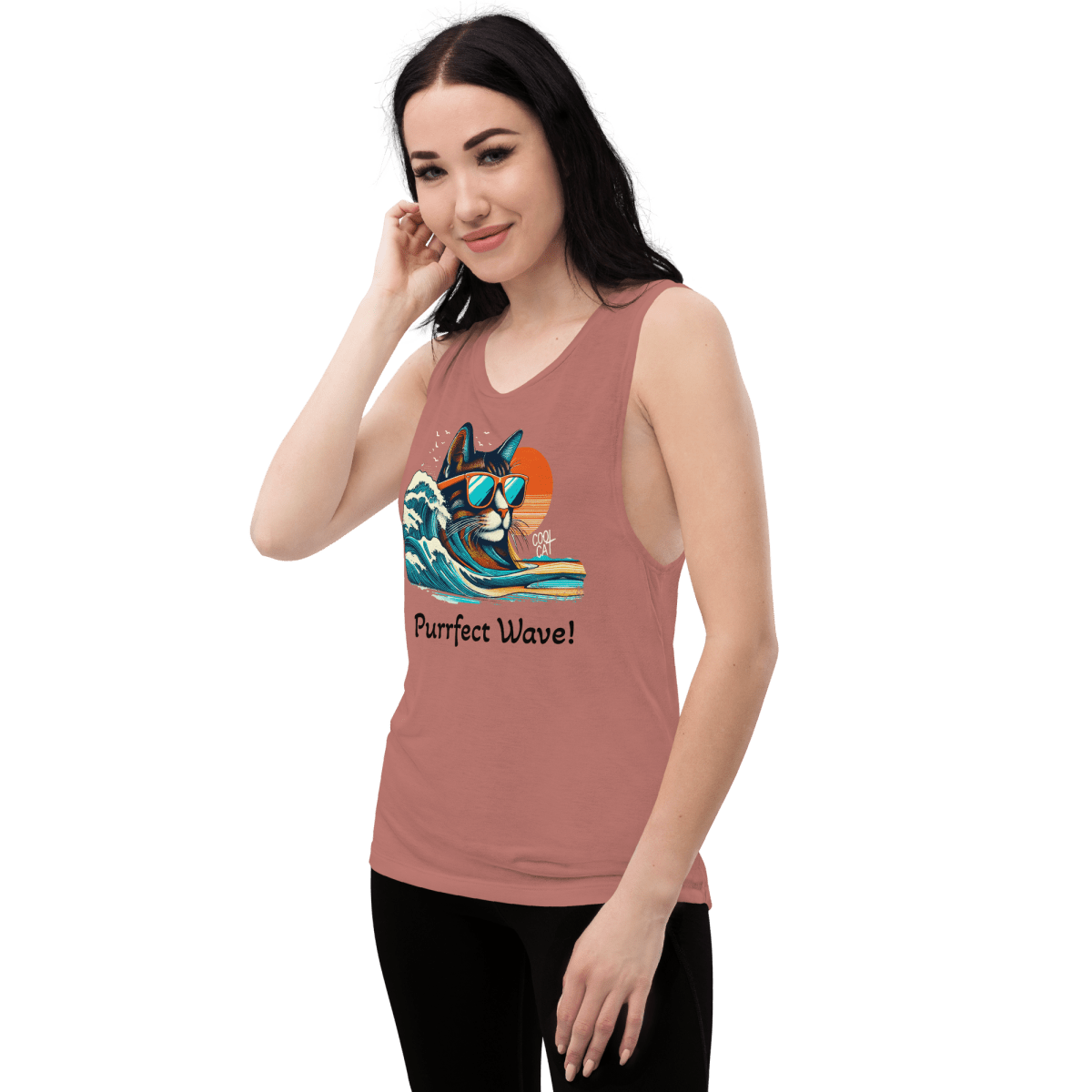Surf’s Up - Purrfection - Women's Muscle Shirt - Womens Muscle Tank Top - Speak Up 4 Paws