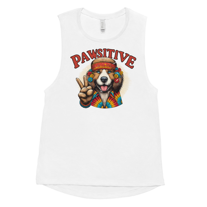 Groovy Canine Vibes - Pawsitive Peace - Womens Muscle Tanktop