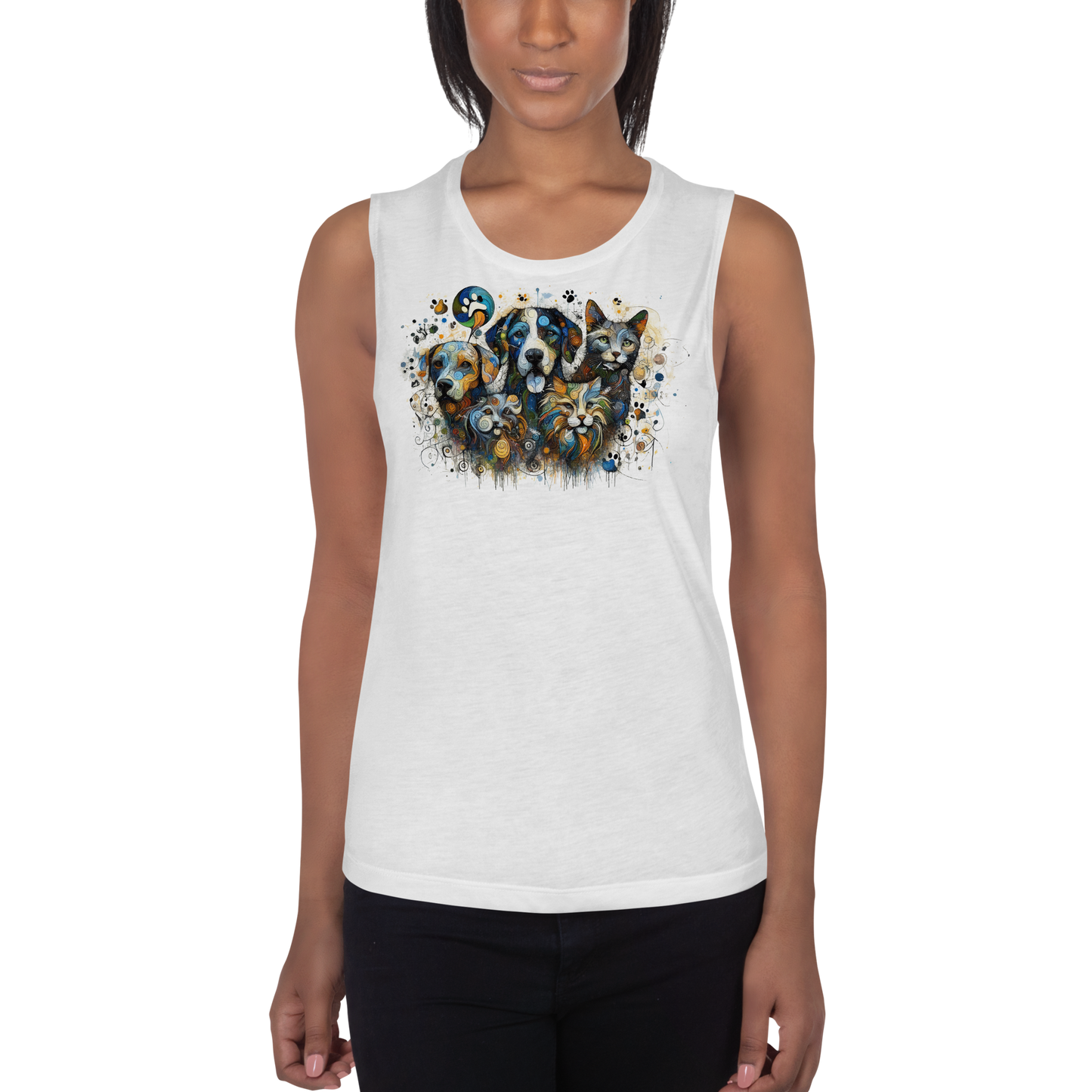 Paws in Colorful Conversation - Pollock - Womens Muscle Tanktop