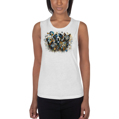 Paws in Colorful Conversation - Pollock - Womens Muscle Tanktop