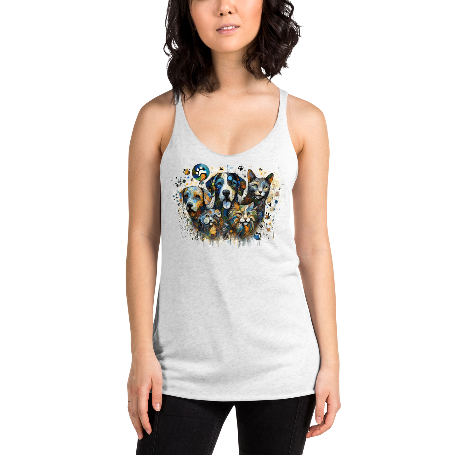 Paws in Colorful Conversation - Pollock - Women Racerback Tank