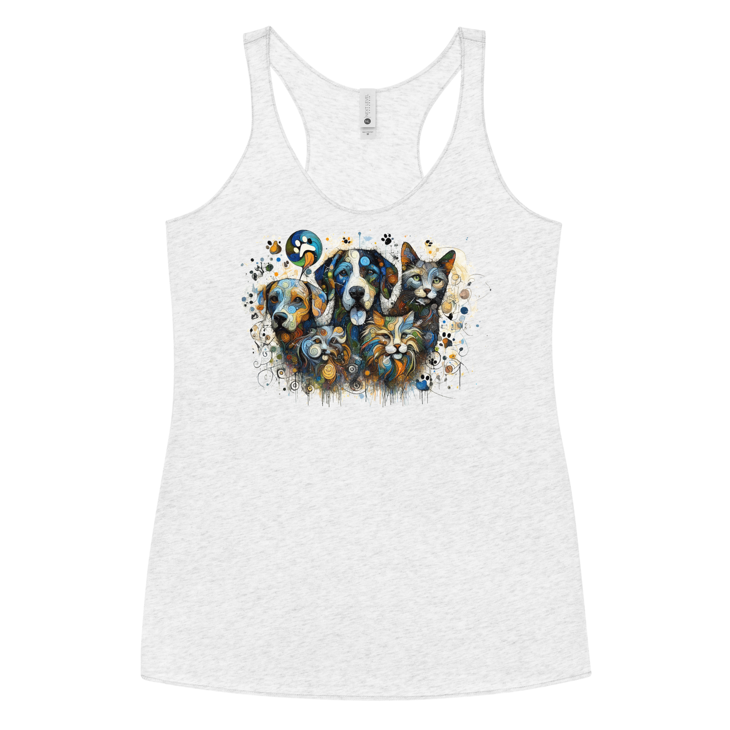 Paws in Colorful Conversation - Pollock - Women Racerback Tank