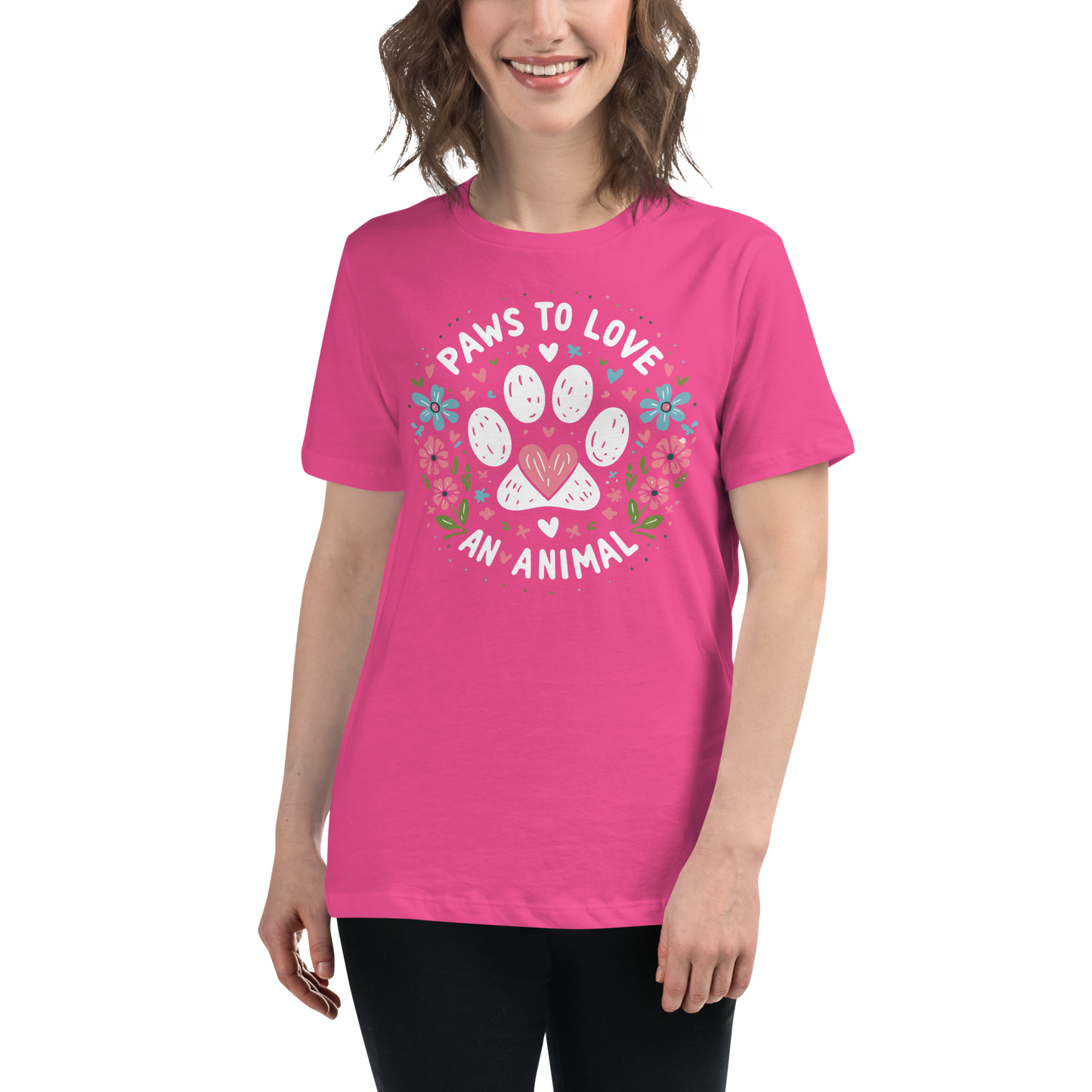 Floral Pawprints - Womens Relaxed Tee