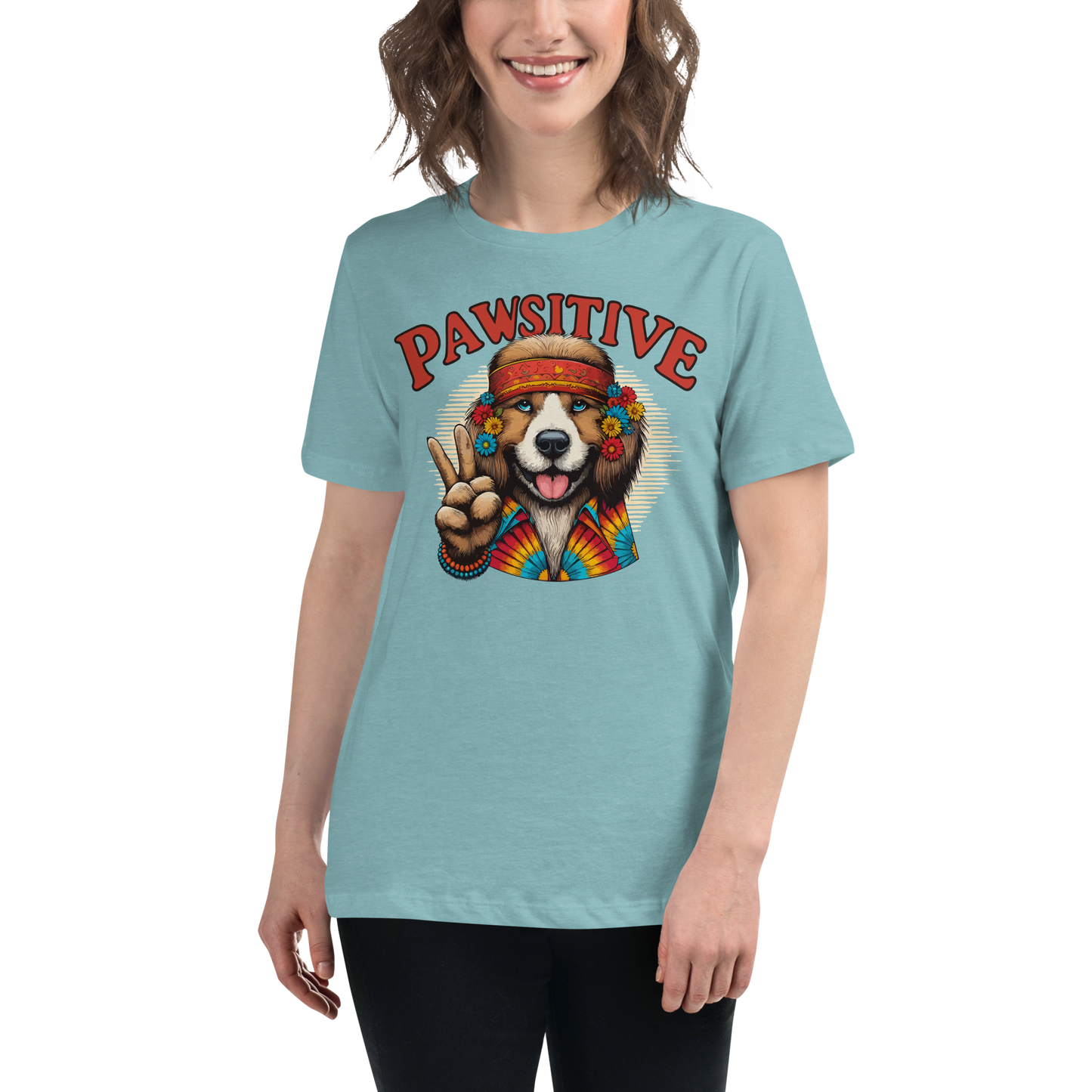 Groovy Canine Vibes - Pawsitive Peace - Womens Relaxed Tee