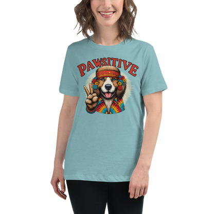 Groovy Canine Vibes - Pawsitive Peace - Womens Relaxed Tee