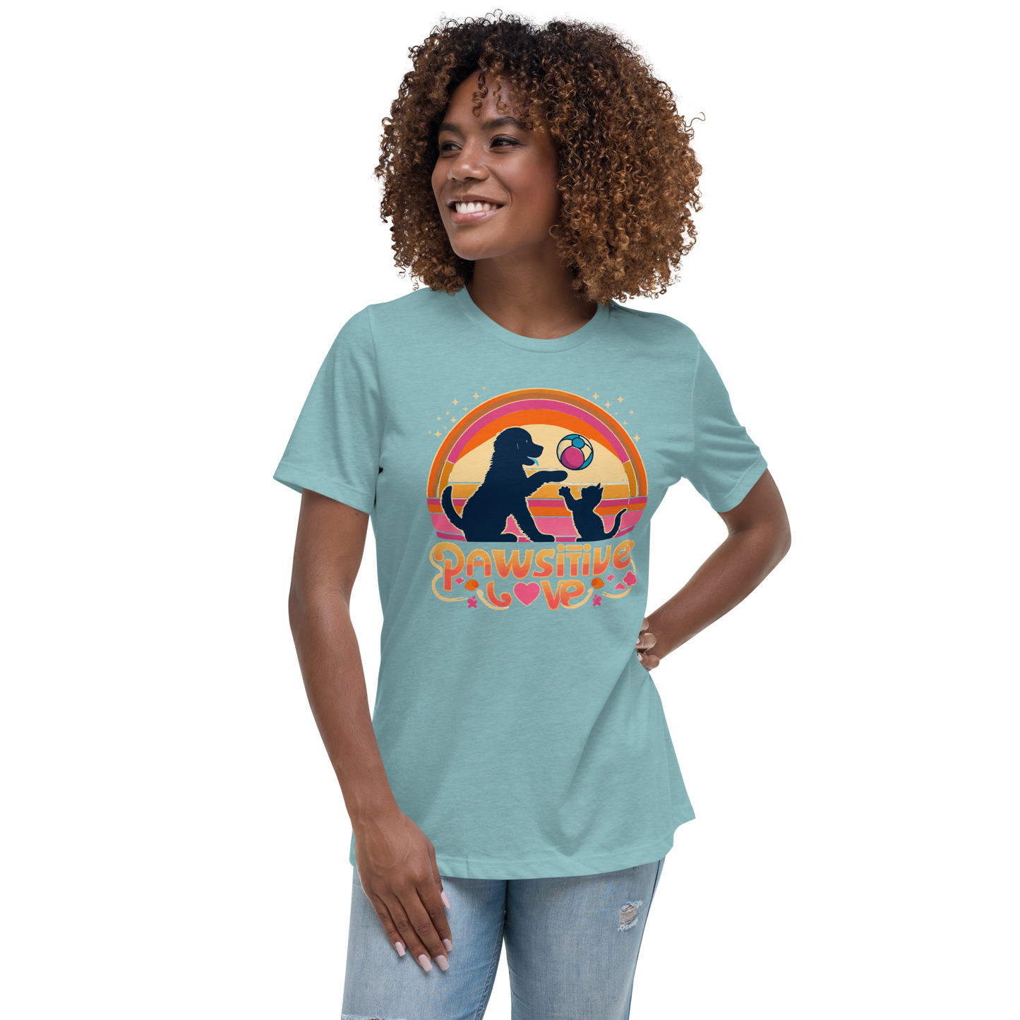 Rainbow Rendezvous - Pawsitive Love - Womens Relaxed Tee