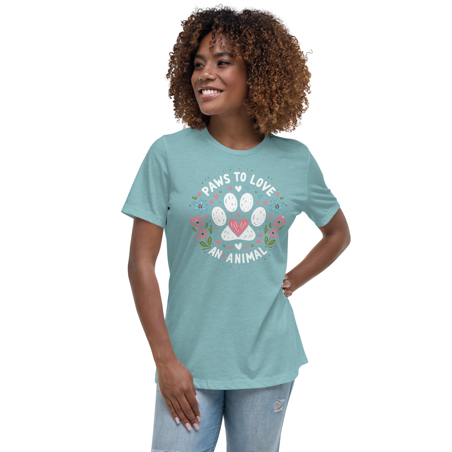 Floral Pawprints - Womens Relaxed Tee