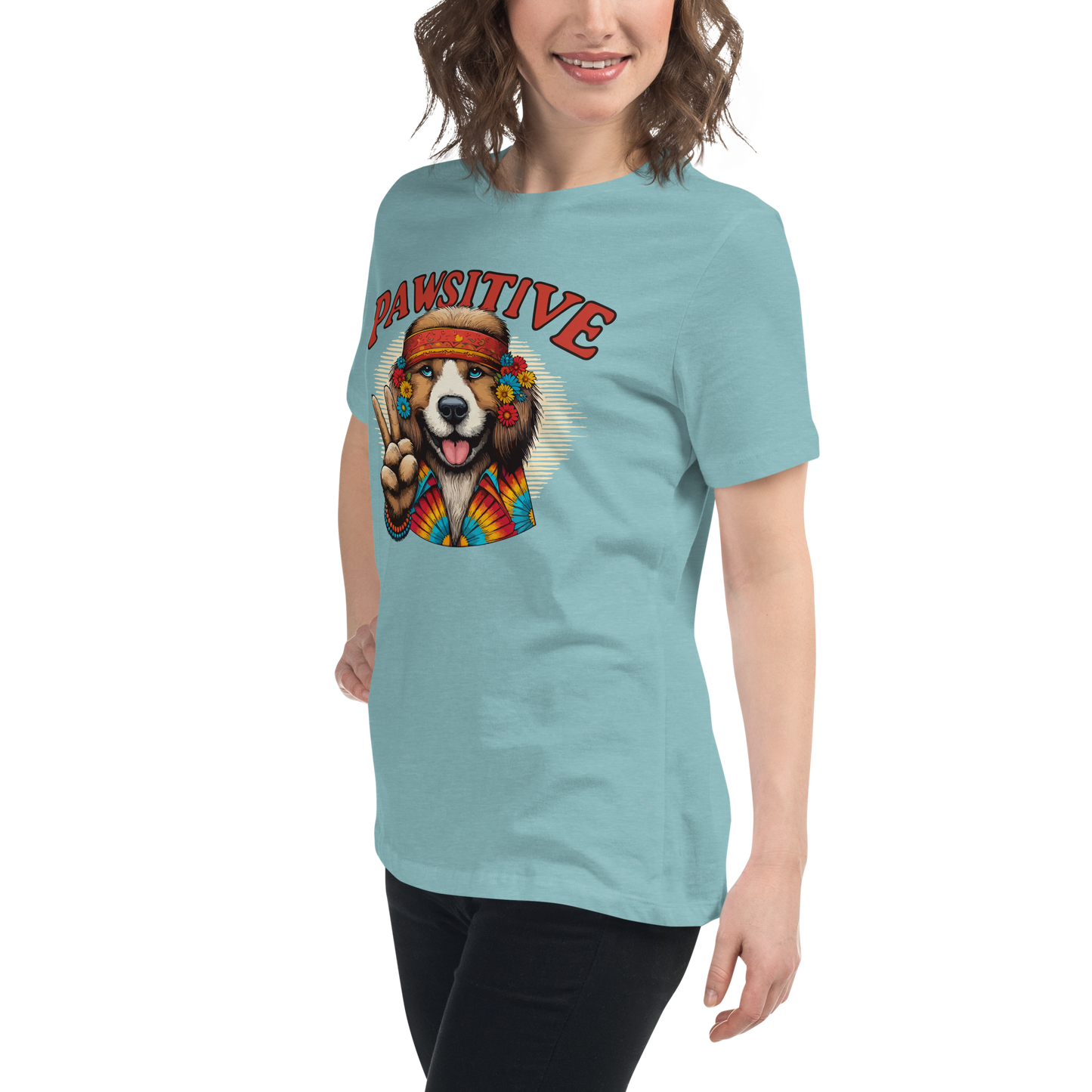 Groovy Canine Vibes - Pawsitive Peace - Womens Relaxed Tee