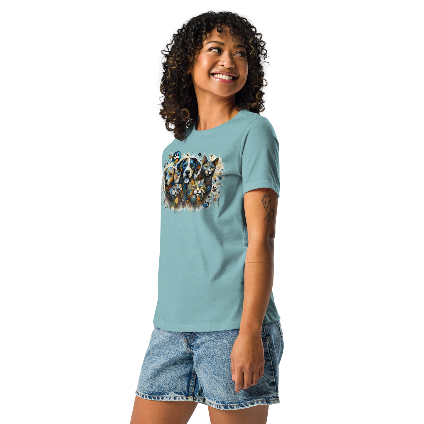 Paws in Colorful Conversation - Pollock - Womens Relaxed Tee